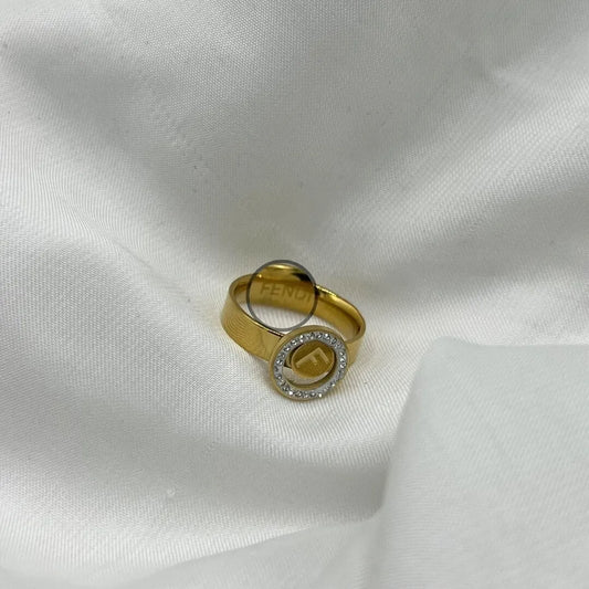 Fendi 18K Gold Plated Zircon Ring - Stainless Steel