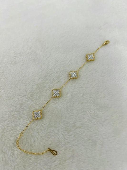 Stoned Clover 18K Gold Plated Bracelets