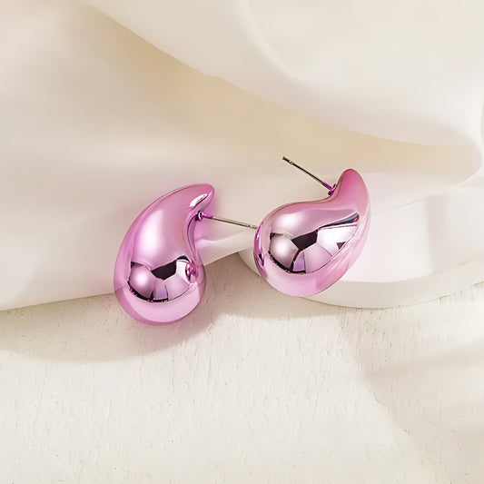 Pink Polished Tear Drop Stud Earring