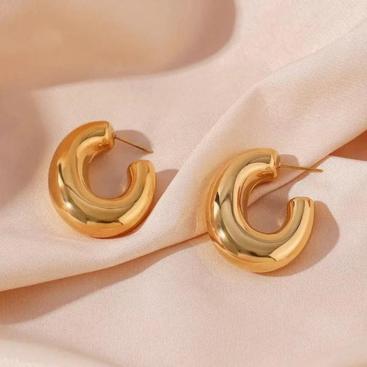 Thick Cylindrical Hollow C-shaped Stud Earring Golden