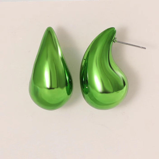 Green Polished Tear Drop Stud Earring